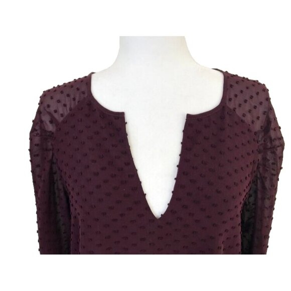ARITZIA BABATON Augustus Silk Blend Top Blouse Size Small Burgundy Swiss Dots - Picture 2 of 9